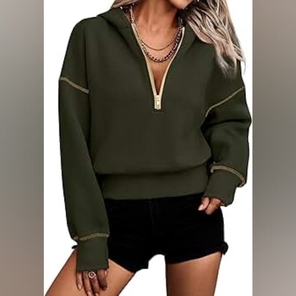 PrettyGarden Tops - PrettyGarden Women's Green Hooded  Sweatshirt Half Zip.  Sz XL....NWT